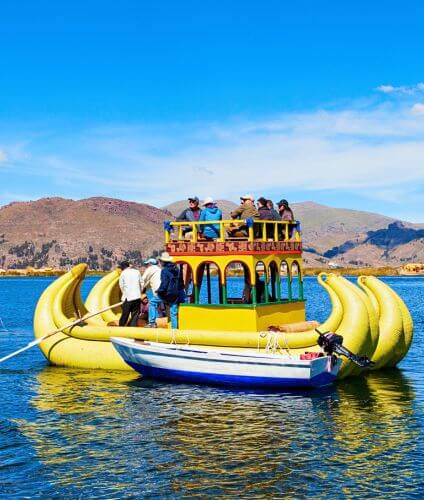 Touring on a reed boat on the Lake Titicaca.