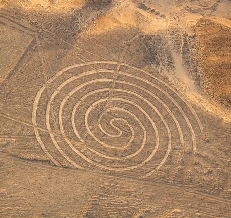 Spiral geoglyph seen from the air during Nazca Lines flight