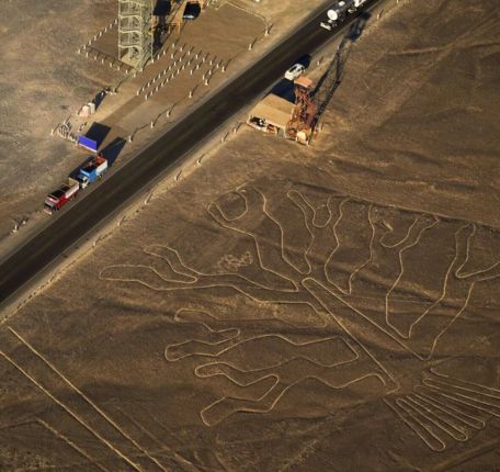 The Tree geoglyph and Observation Tower beside the Pan-American Highway in Nazca.