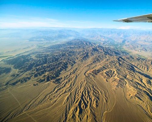 Aerial view of the Andean foothills and Nazca desert