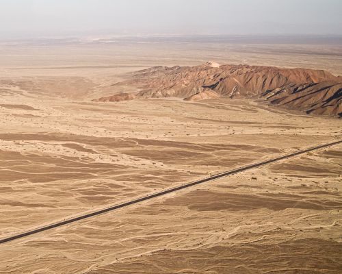 Nazca desert landscape with Pan-American Highway