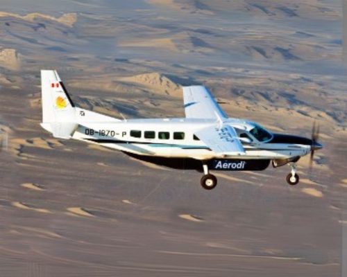 Aerodiana aircraft flying over the Nazca desert