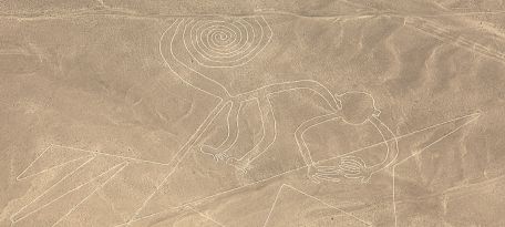 The famous Nazca Monkey geoglyph with spiral tail seen from the air