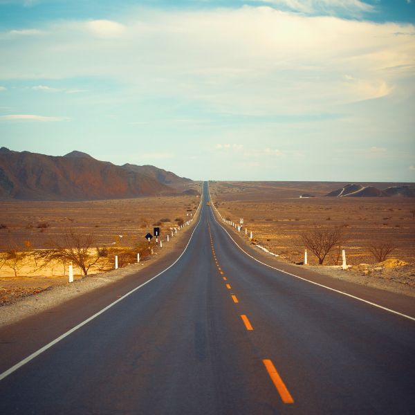 Long straight road through the Nazca desert