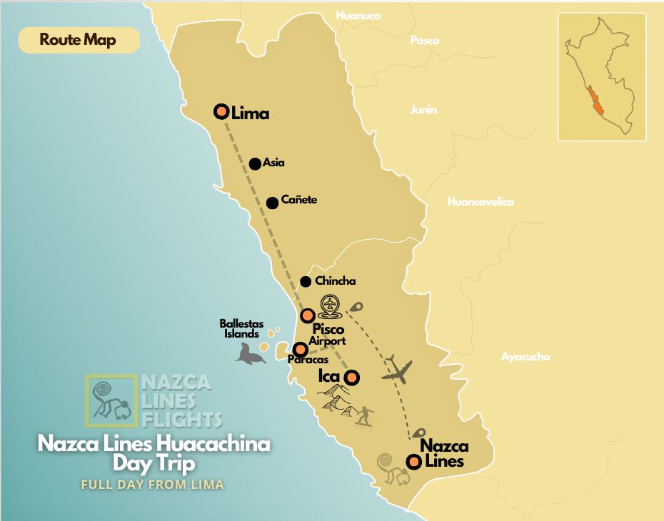 Route Map Nazca Lines Huacachina Day Trip