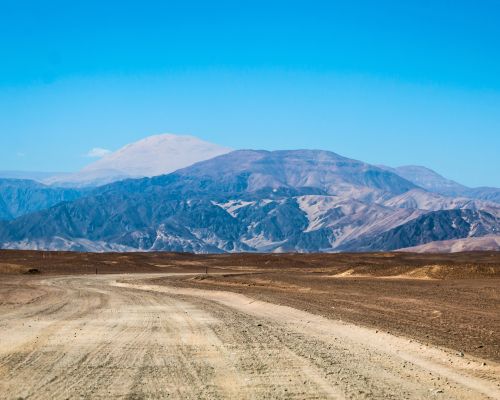 Dirt road leading to Cahuachi through the Nazca desert.