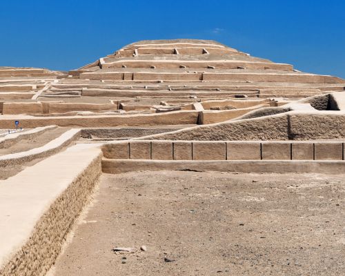 Close view of the restored Cahuachi pyramids.
