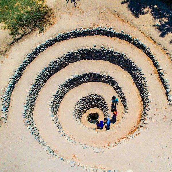Spiral entrance of a Nazca aqueduct.