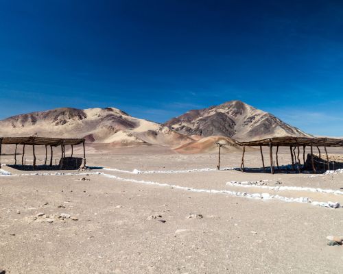 Panoramic view of Chauchilla desert with Andean foothills in the background.