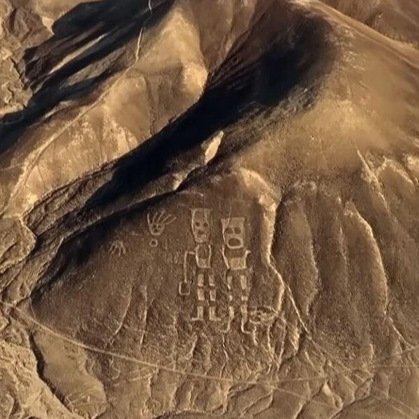 The Twins geoglyphs on the slope of a desert hill